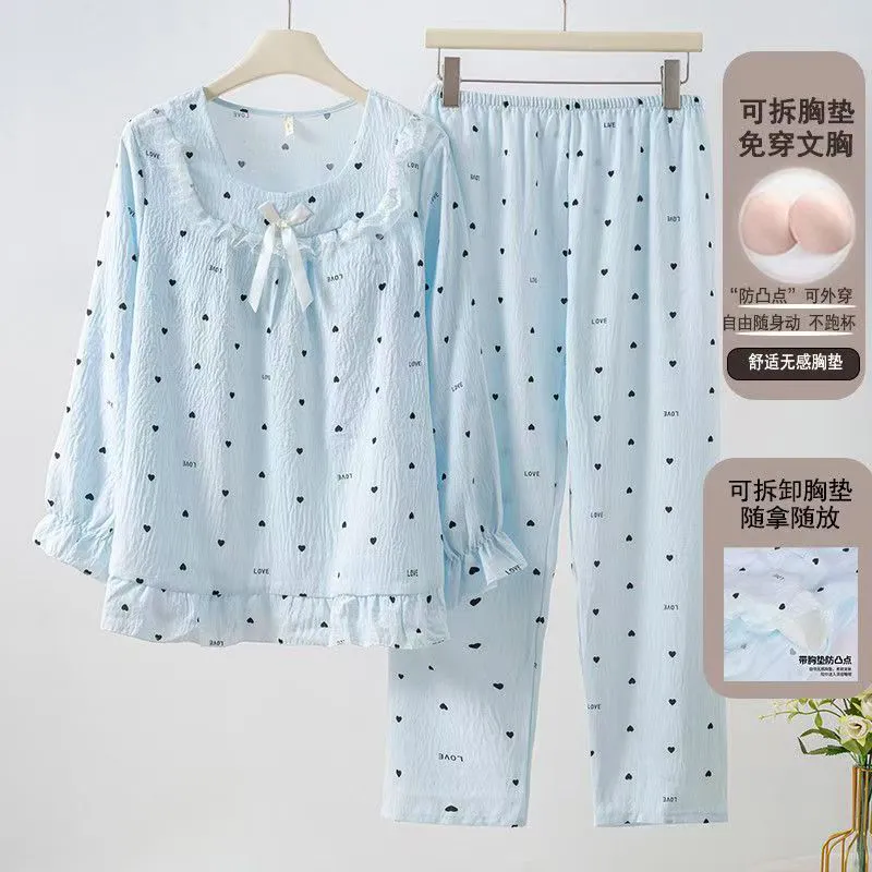 Nouveauté printemps-automne pyjama à manches longues avec coussinets d'allaitement, style princesse nuage coton dentelle, adorable et doux, tenue d'intérieur pour jeune fille · Grossiste · OEM · Mondial - View 3