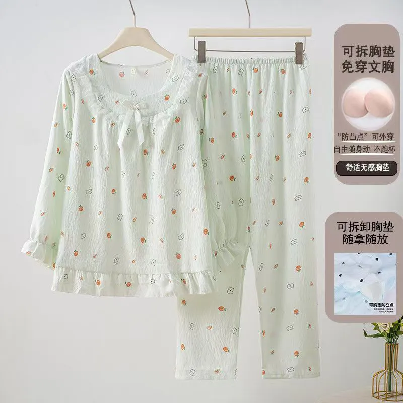 Nouveauté printemps-automne pyjama à manches longues avec coussinets d'allaitement, style nuage coton dentelle, princesse mignonne et douce, tenue d'intérieur · Grossiste · OEM · Mondial
