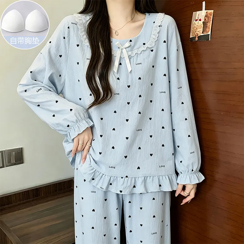 Spring Autumn New Arrival Padded Long-Sleeve Pajamas Girl Cloud Cotton Lace Princess Style Cute Sweet Loungewear · Wholesale · OEM · Worldwide Shipping - View 4