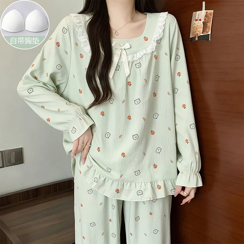 Spring Autumn New Arrival Padded Long-Sleeve Pajamas Girl Cloud Cotton Lace Princess Style Cute Sweet Loungewear · Wholesale · OEM · Worldwide Shipping - Detail 12