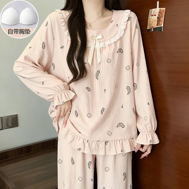 Spring Autumn New Arrival Padded Long-Sleeve Pajamas Girl Cloud Cotton Lace Princess Style Cute Sweet Loungewear · Wholesale · OEM · Worldwide Shipping - Detail 2