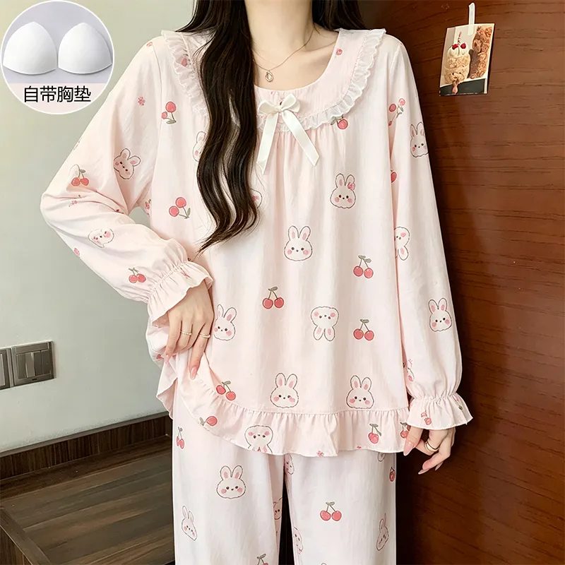 Spring Autumn New Arrival Padded Long-Sleeve Pajamas Girl Cloud Cotton Lace Princess Style Cute Sweet Loungewear · Wholesale · OEM · Worldwide Shipping - Detail 8