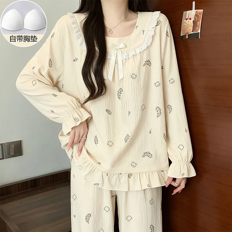 Spring Autumn New Arrival Padded Long-Sleeve Pajamas Girl Cloud Cotton Lace Princess Style Cute Sweet Loungewear · Wholesale · OEM · Worldwide Shipping - Detail 10