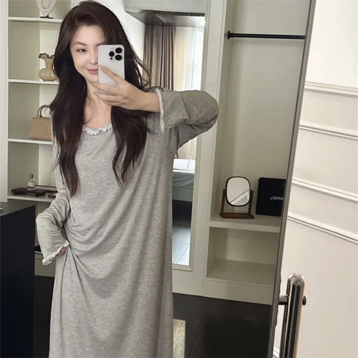 Women's Nightdress Lace Trim Pure Allure Style Lazy Lounge Nightdress · Wholesale · OEM · Worldwide Shipping - Detail 3