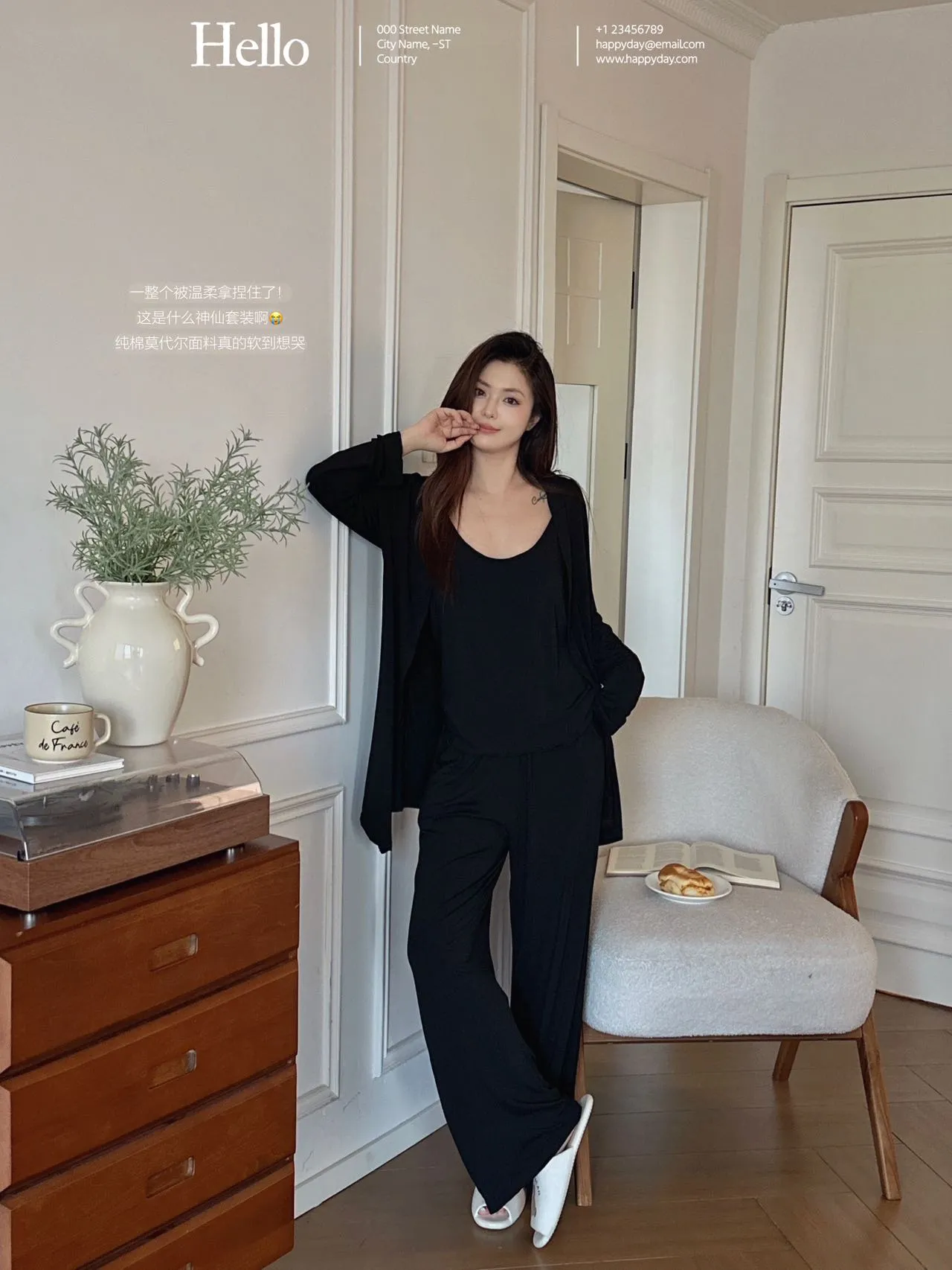 Douningt Rabbit Spring Autumn Modal Pure Cotton Solid Pure Desire Style with Chest Pad Three-Piece Pajama Set Women · Wholesale · OEM · Worldwide Shipping - Detail 16