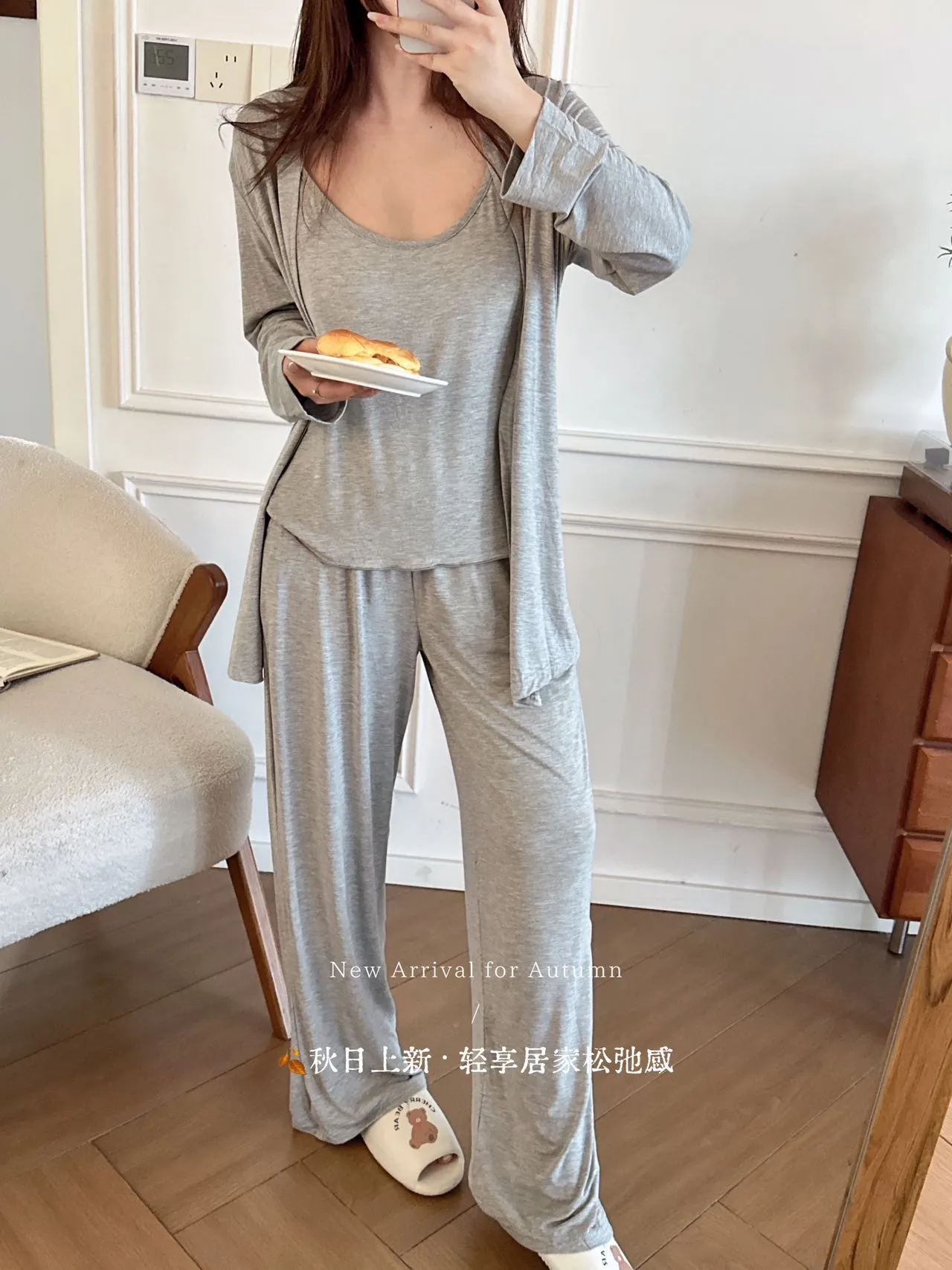 Douningt Rabbit Spring Autumn Modal Pure Cotton Solid Pure Desire Style with Chest Pad Three-Piece Pajama Set Women · Wholesale · OEM · Worldwide Shipping - Detail 17