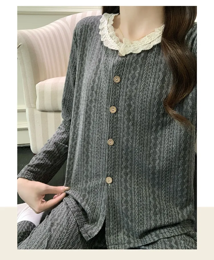 6535 Cotton Sleepwear Women's Spring/Autumn 3-Piece Set with Built-in Bra, Sweet Long Sleeve Long Pants Cardigan Loungewear · Wholesale · OEM · Worldwide Shipping - Detail 27