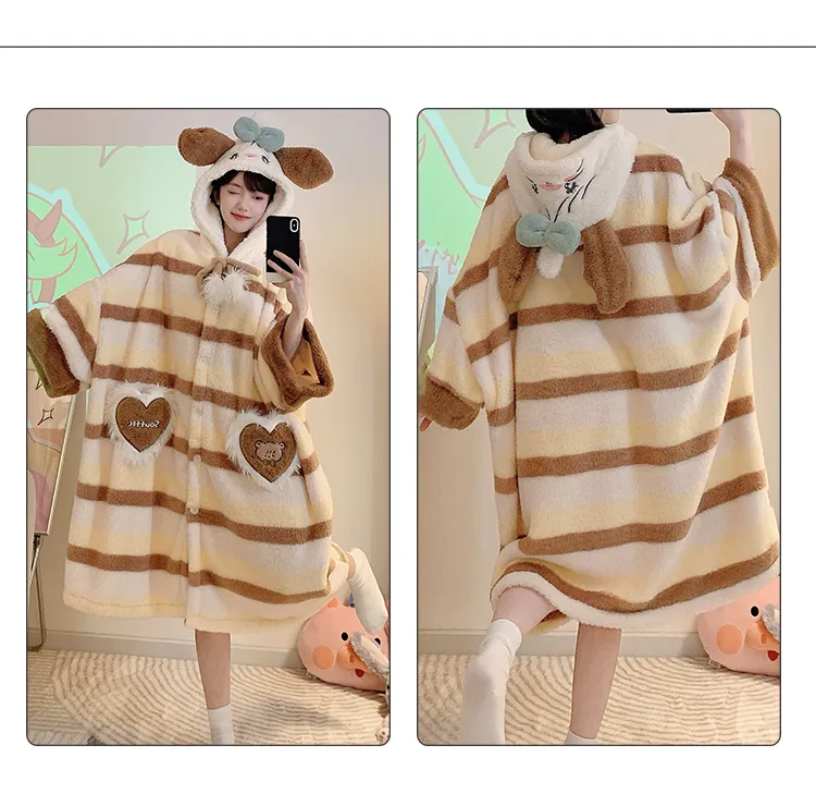 Long Plush 270g Bathrobe Autumn Winter Wearable Cloak Outer Robe Sleepwear Loose Plus Size 175kg Nightdress · Wholesale · OEM · Worldwide Shipping - Detail 23