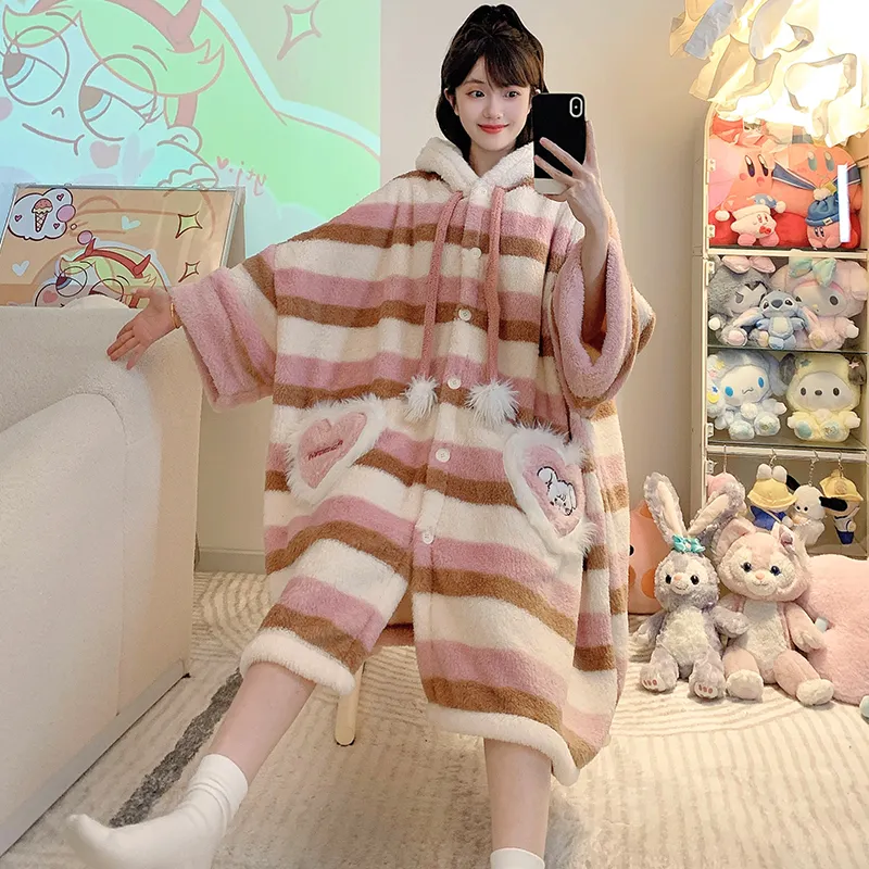 Long Plush 270g Bathrobe Autumn Winter Wearable Cloak Outer Robe Sleepwear Loose Plus Size 175kg Nightdress · Wholesale · OEM · Worldwide Shipping - View 1