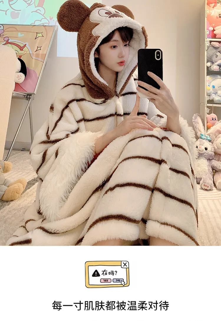Long Plush 270g Bathrobe Autumn Winter Wearable Cloak Outer Robe Sleepwear Loose Plus Size 175kg Nightdress · Wholesale · OEM · Worldwide Shipping - Detail 9