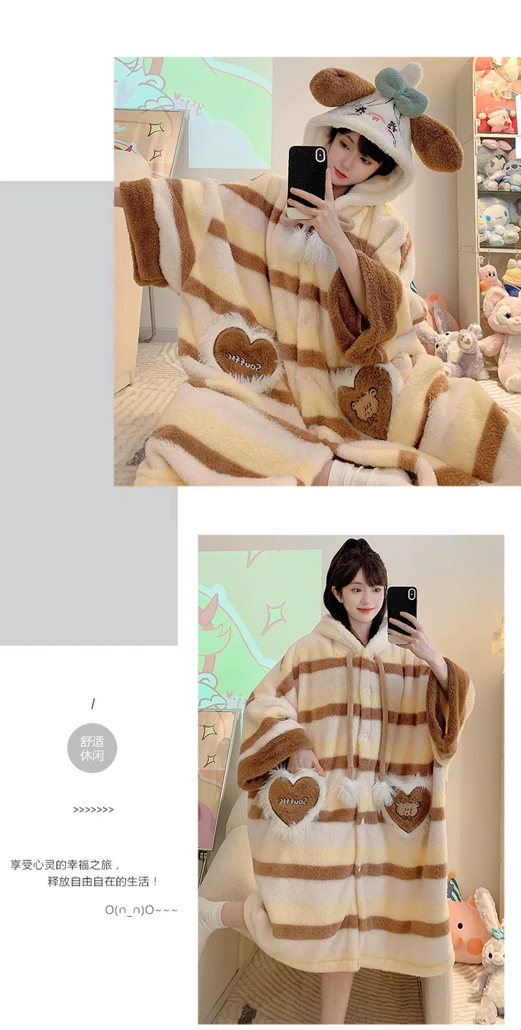 Long Plush 270g Bathrobe Autumn Winter Wearable Cloak Outer Robe Sleepwear Loose Plus Size 175kg Nightdress · Wholesale · OEM · Worldwide Shipping - Detail 22
