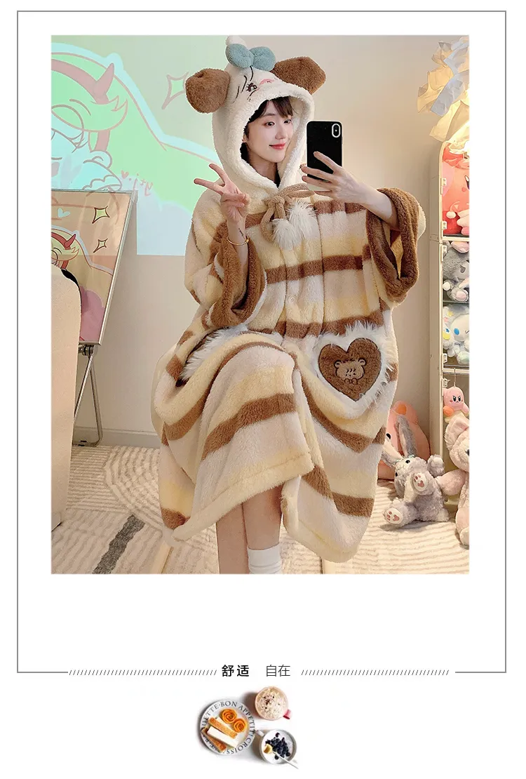 Long Plush 270g Bathrobe Autumn Winter Wearable Cloak Outer Robe Sleepwear Loose Plus Size 175kg Nightdress · Wholesale · OEM · Worldwide Shipping - Detail 21
