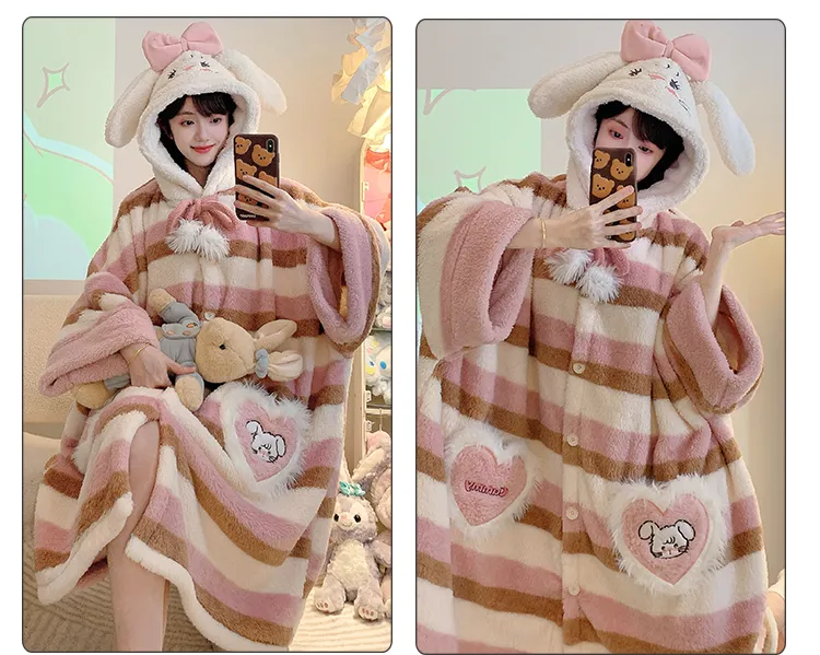 Long Plush 270g Bathrobe Autumn Winter Wearable Cloak Outer Robe Sleepwear Loose Plus Size 175kg Nightdress · Wholesale · OEM · Worldwide Shipping - Detail 19