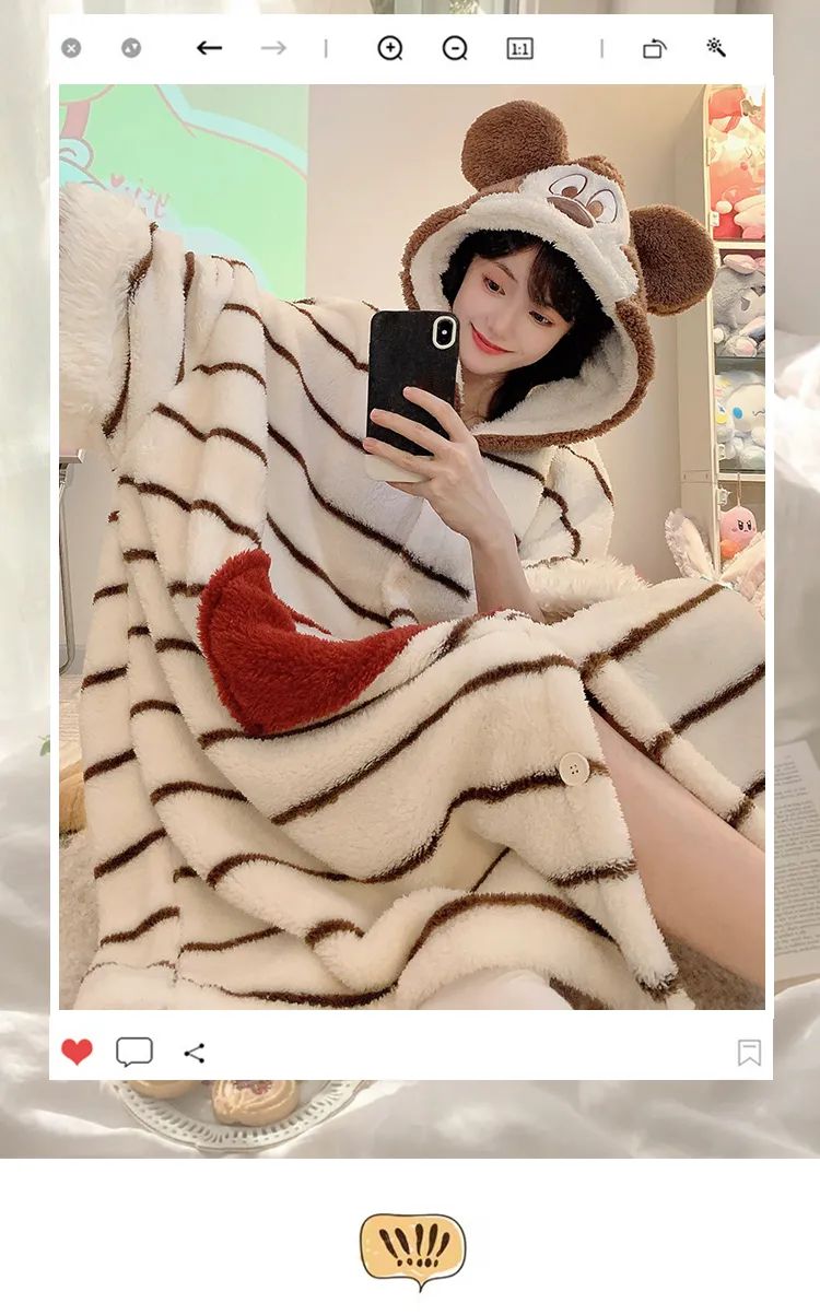 Long Plush 270g Bathrobe Autumn Winter Wearable Cloak Outer Robe Sleepwear Loose Plus Size 175kg Nightdress · Wholesale · OEM · Worldwide Shipping - Detail 1