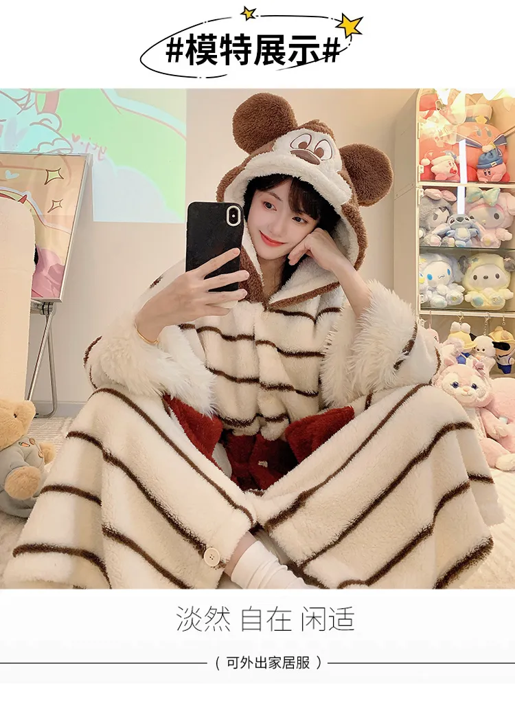 Long Plush 270g Bathrobe Autumn Winter Wearable Cloak Outer Robe Sleepwear Loose Plus Size 175kg Nightdress · Wholesale · OEM · Worldwide Shipping - Detail 5