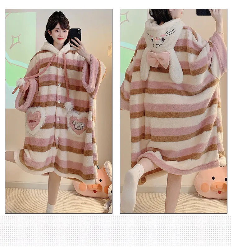 Long Plush 270g Bathrobe Autumn Winter Wearable Cloak Outer Robe Sleepwear Loose Plus Size 175kg Nightdress · Wholesale · OEM · Worldwide Shipping - Detail 16
