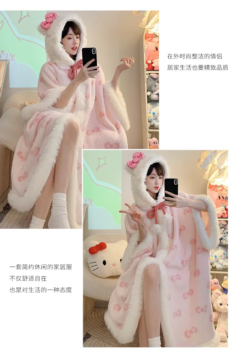 Long Plush 270g Bathrobe Autumn Winter Wearable Cloak Outer Robe Sleepwear Loose Plus Size 175kg Nightdress · Wholesale · OEM · Worldwide Shipping - Detail 15