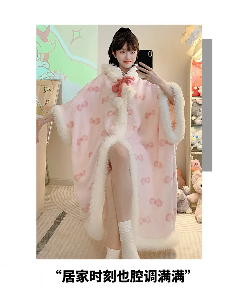 Long Plush 270g Bathrobe Autumn Winter Wearable Cloak Outer Robe Sleepwear Loose Plus Size 175kg Nightdress · Wholesale · OEM · Worldwide Shipping - Detail 13