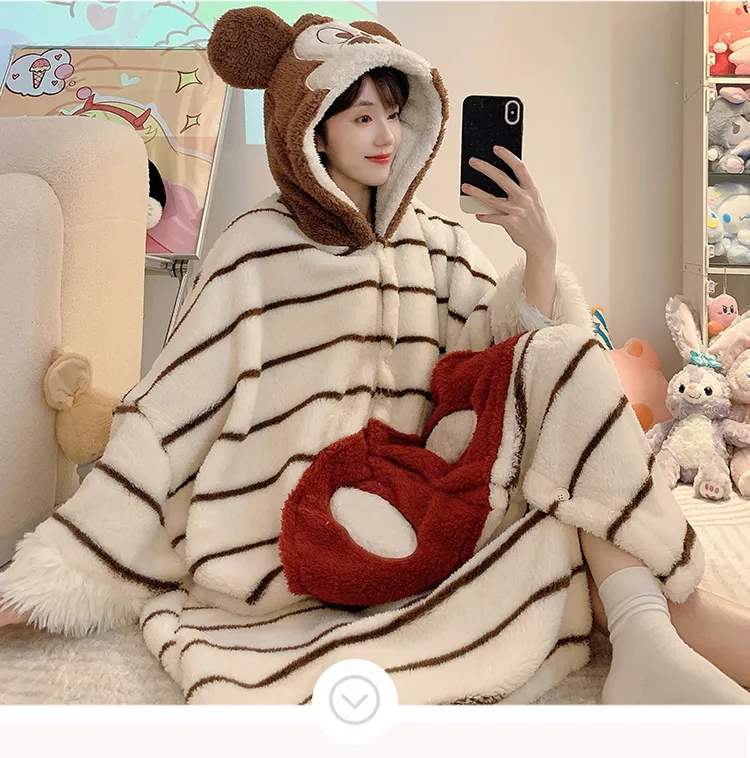 Long Plush 270g Bathrobe Autumn Winter Wearable Cloak Outer Robe Sleepwear Loose Plus Size 175kg Nightdress · Wholesale · OEM · Worldwide Shipping - Detail 6