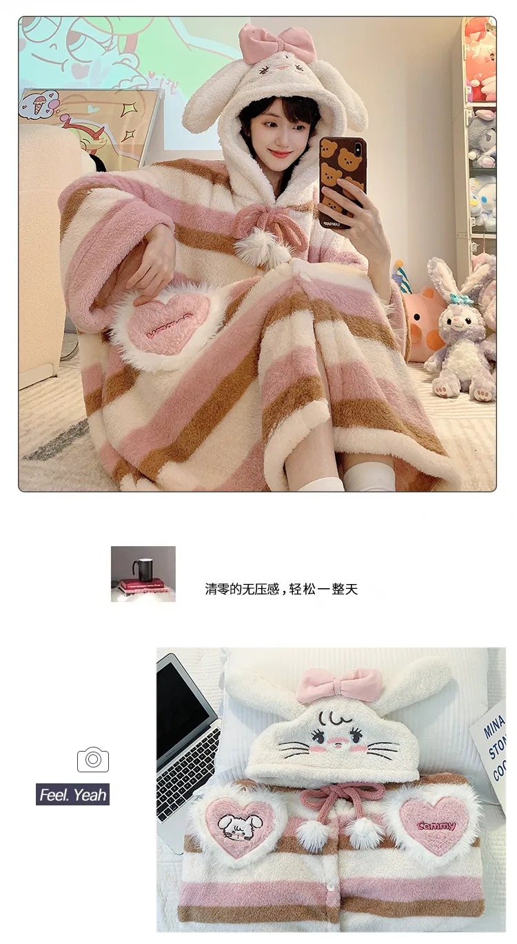 Long Plush 270g Bathrobe Autumn Winter Wearable Cloak Outer Robe Sleepwear Loose Plus Size 175kg Nightdress · Wholesale · OEM · Worldwide Shipping - Detail 17