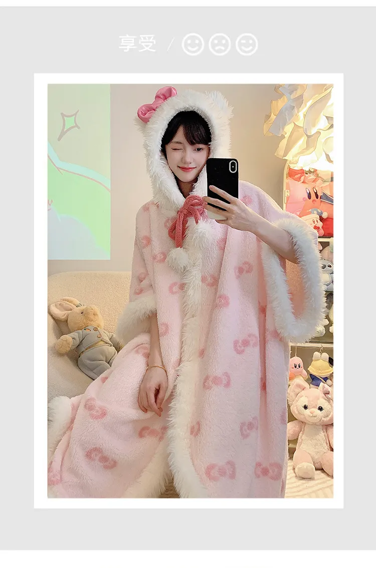 Long Plush 270g Bathrobe Autumn Winter Wearable Cloak Outer Robe Sleepwear Loose Plus Size 175kg Nightdress · Wholesale · OEM · Worldwide Shipping - Detail 11