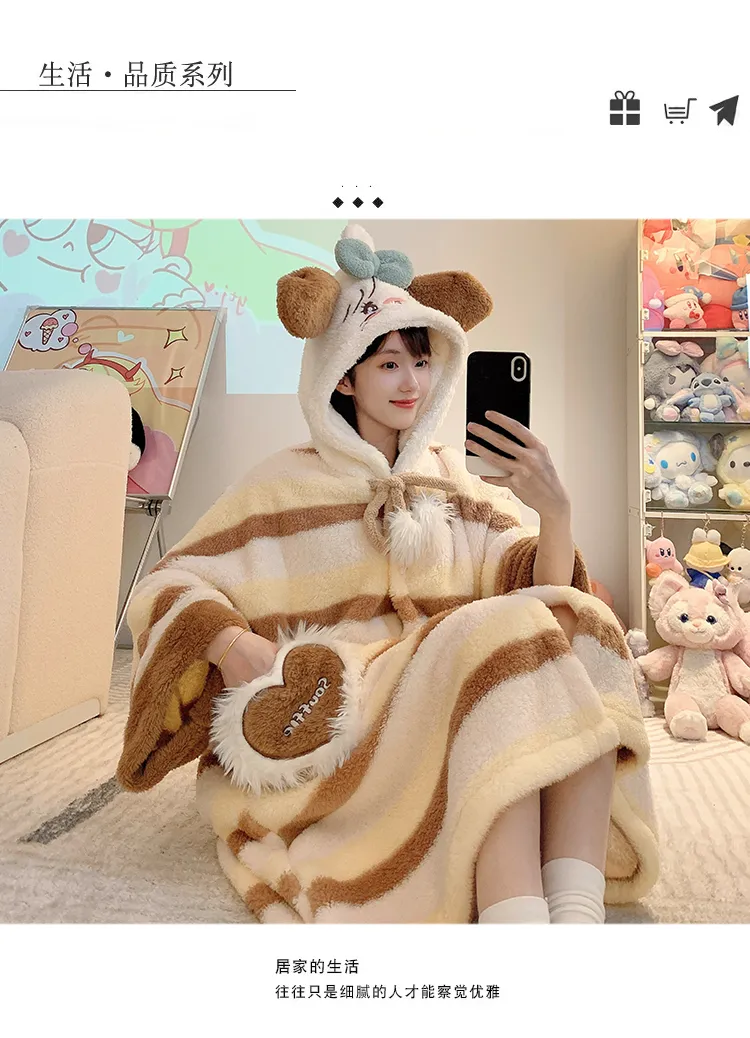 Long Plush 270g Bathrobe Autumn Winter Wearable Cloak Outer Robe Sleepwear Loose Plus Size 175kg Nightdress · Wholesale · OEM · Worldwide Shipping - Detail 20