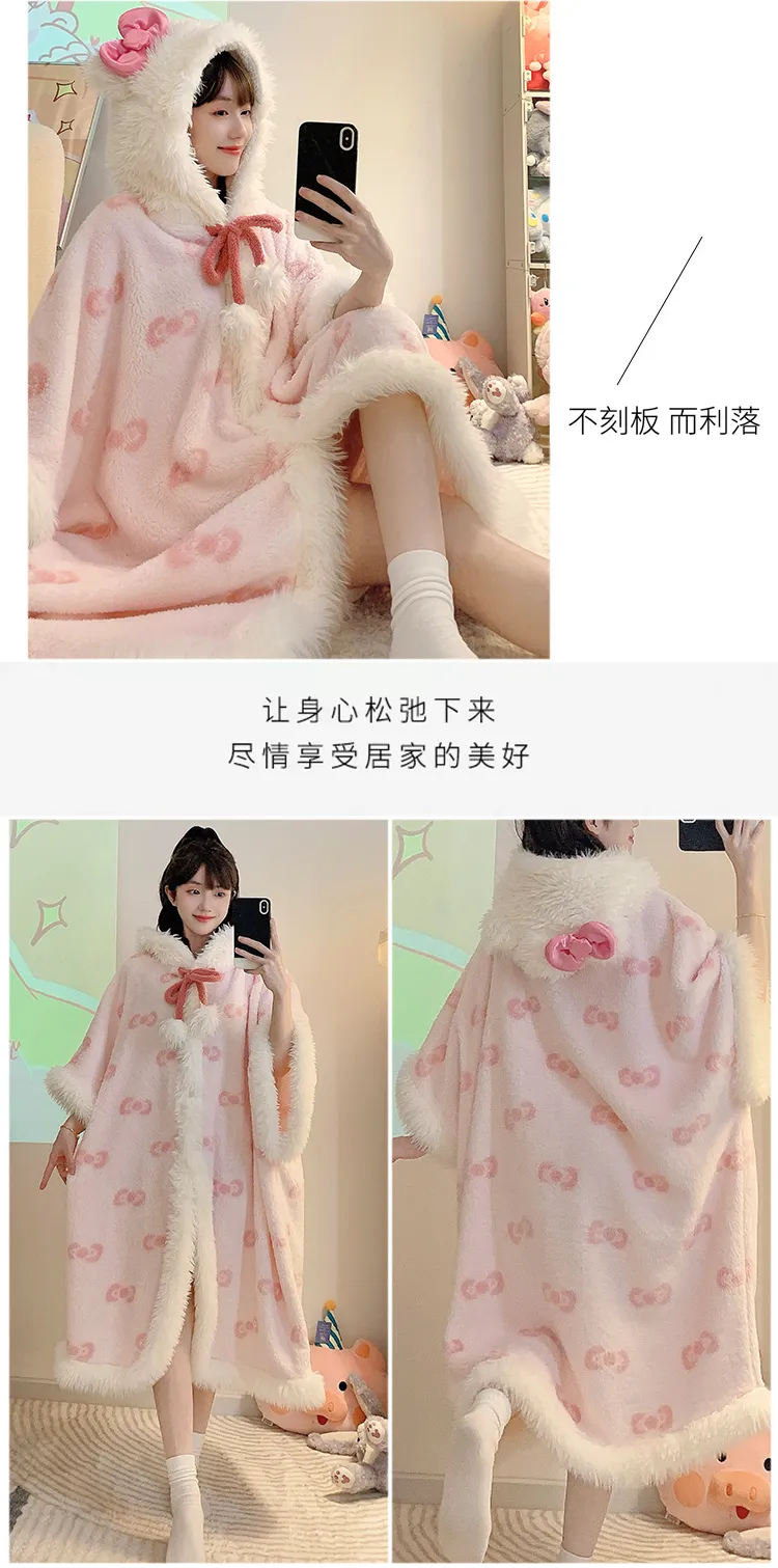 Long Plush 270g Bathrobe Autumn Winter Wearable Cloak Outer Robe Sleepwear Loose Plus Size 175kg Nightdress · Wholesale · OEM · Worldwide Shipping - Detail 12