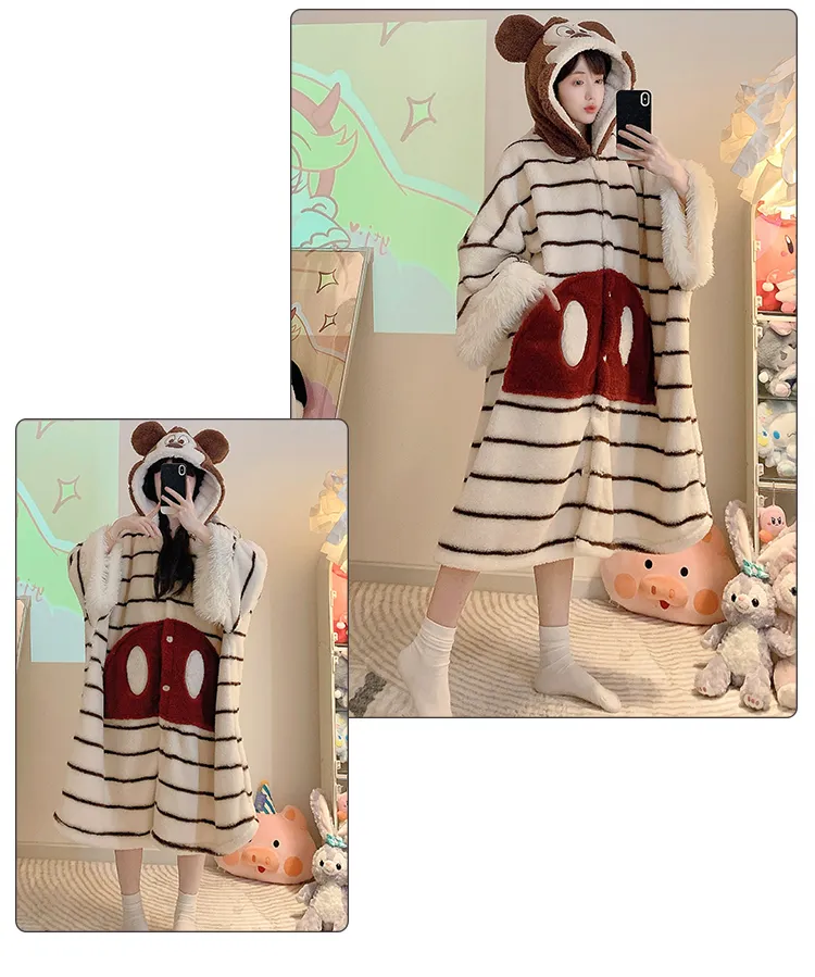 Long Plush 270g Bathrobe Autumn Winter Wearable Cloak Outer Robe Sleepwear Loose Plus Size 175kg Nightdress · Wholesale · OEM · Worldwide Shipping - Detail 10