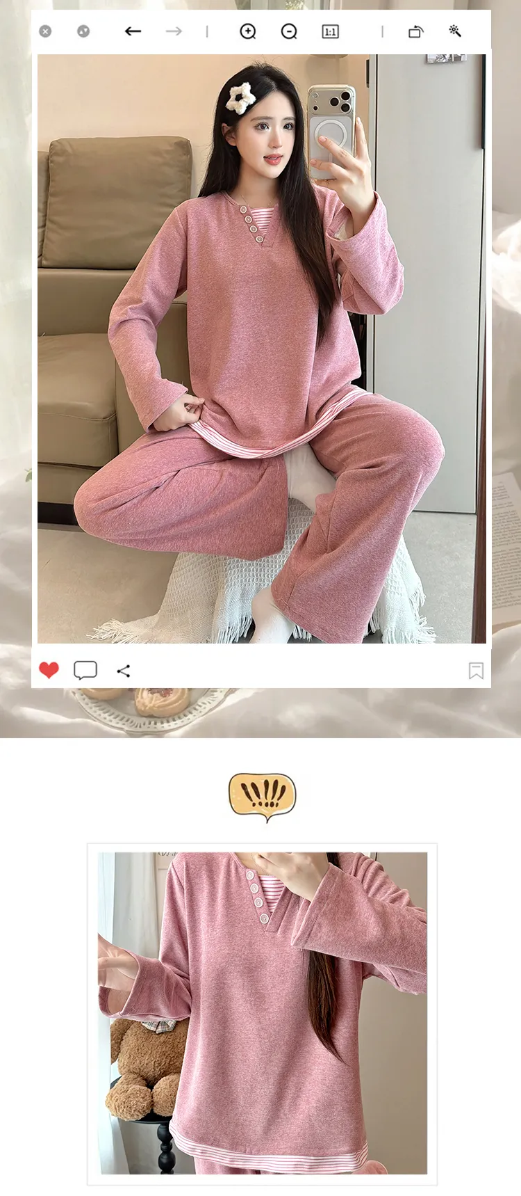 Pyjama femme en cachemire 240 g, style princesse douce et sucrée, manches longues et pantalon long, ample, grande taille 220 jin, pyjama pour femmes rondes · Grossiste · OEM · Mondial - Detail 3