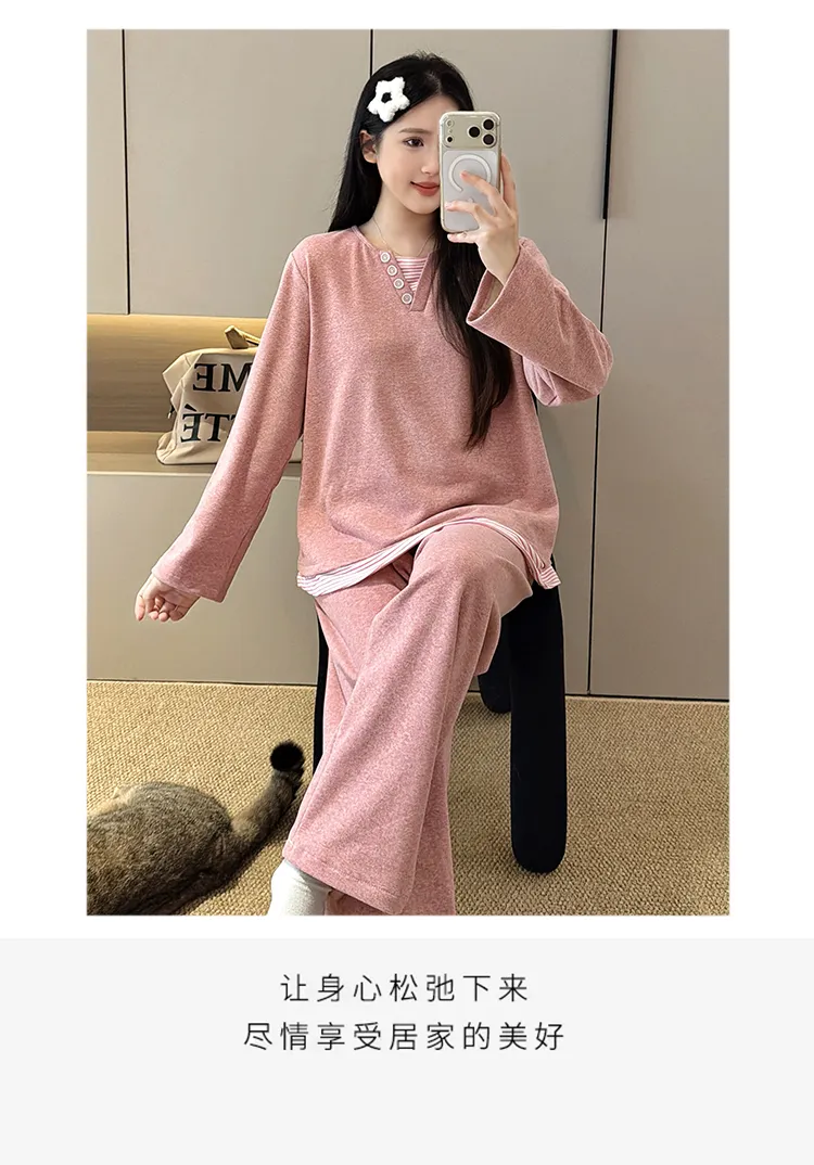 Pyjama femme en cachemire 240 g, style princesse douce et sucrée, manches longues et pantalon long, ample, grande taille 220 jin, pyjama pour femmes rondes · Grossiste · OEM · Mondial - Detail 12