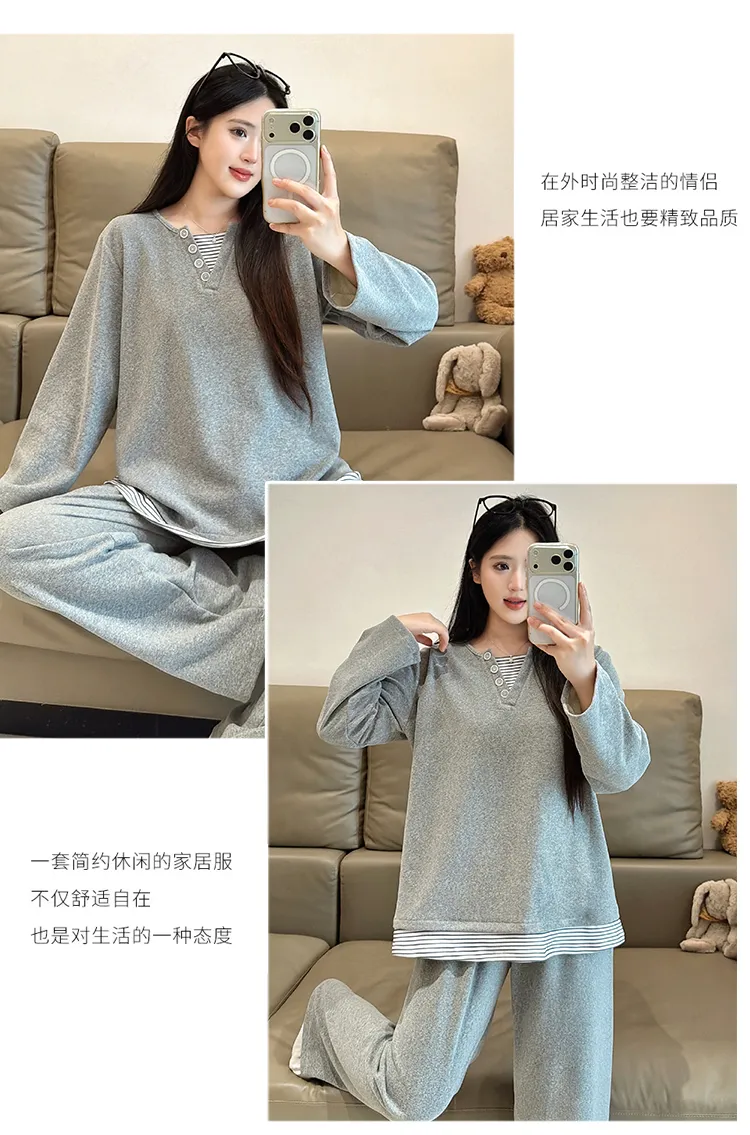 Pyjama femme en cachemire 240 g, style princesse douce et sucrée, manches longues et pantalon long, ample, grande taille 220 jin, pyjama pour femmes rondes · Grossiste · OEM · Mondial - Detail 19