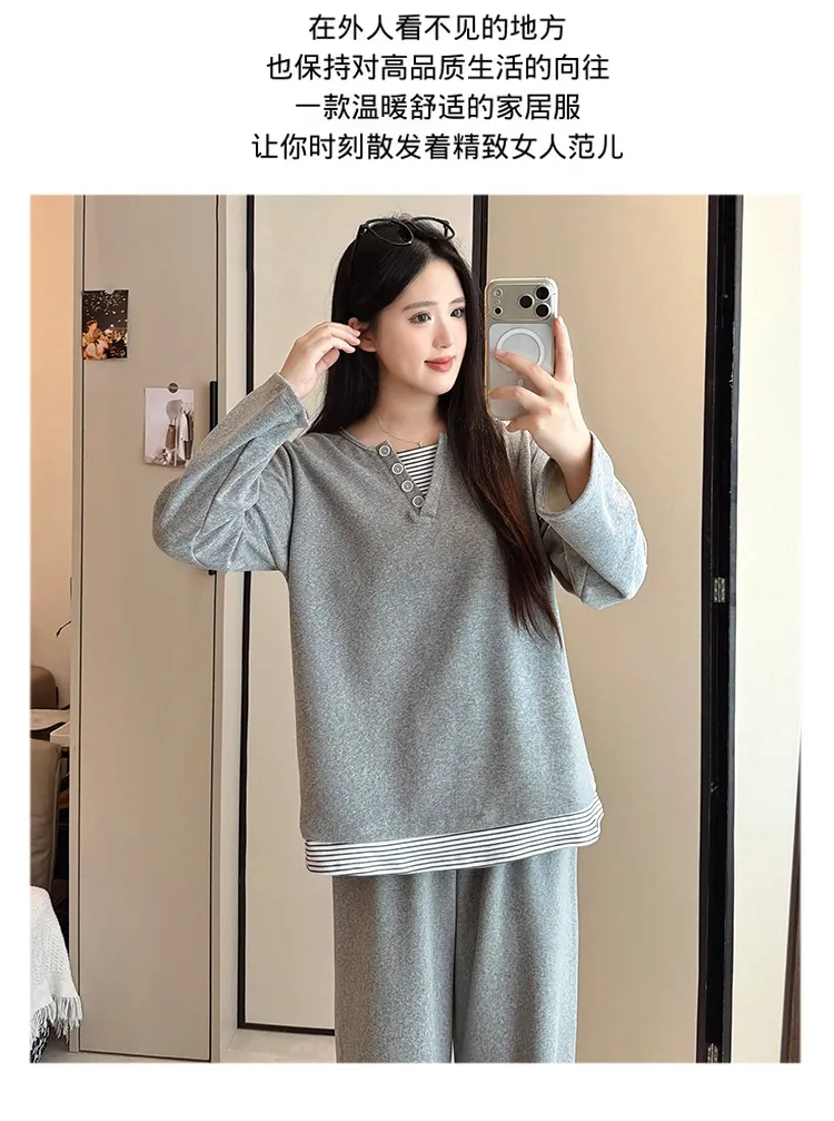Pyjama femme en cachemire 240 g, style princesse douce et sucrée, manches longues et pantalon long, ample, grande taille 220 jin, pyjama pour femmes rondes · Grossiste · OEM · Mondial - Detail 18