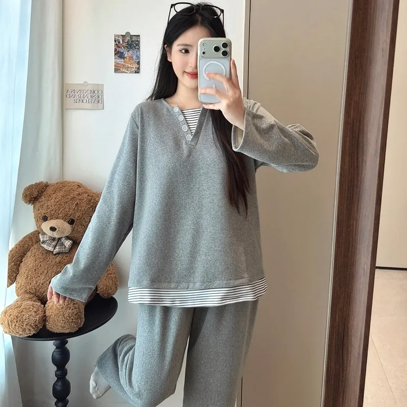 Pyjama femme en cachemire 240 g, style princesse douce et sucrée, manches longues et pantalon long, ample, grande taille 220 jin, pyjama pour femmes rondes · Grossiste · OEM · Mondial - View 3