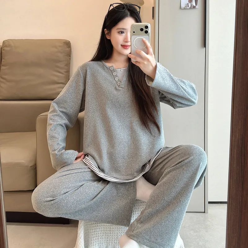 Pyjama femme en cachemire 240 g, style princesse douce et sucrée, manches longues et pantalon long, ample, grande taille 220 jin, pyjama pour femmes rondes · Grossiste · OEM · Mondial - View 1