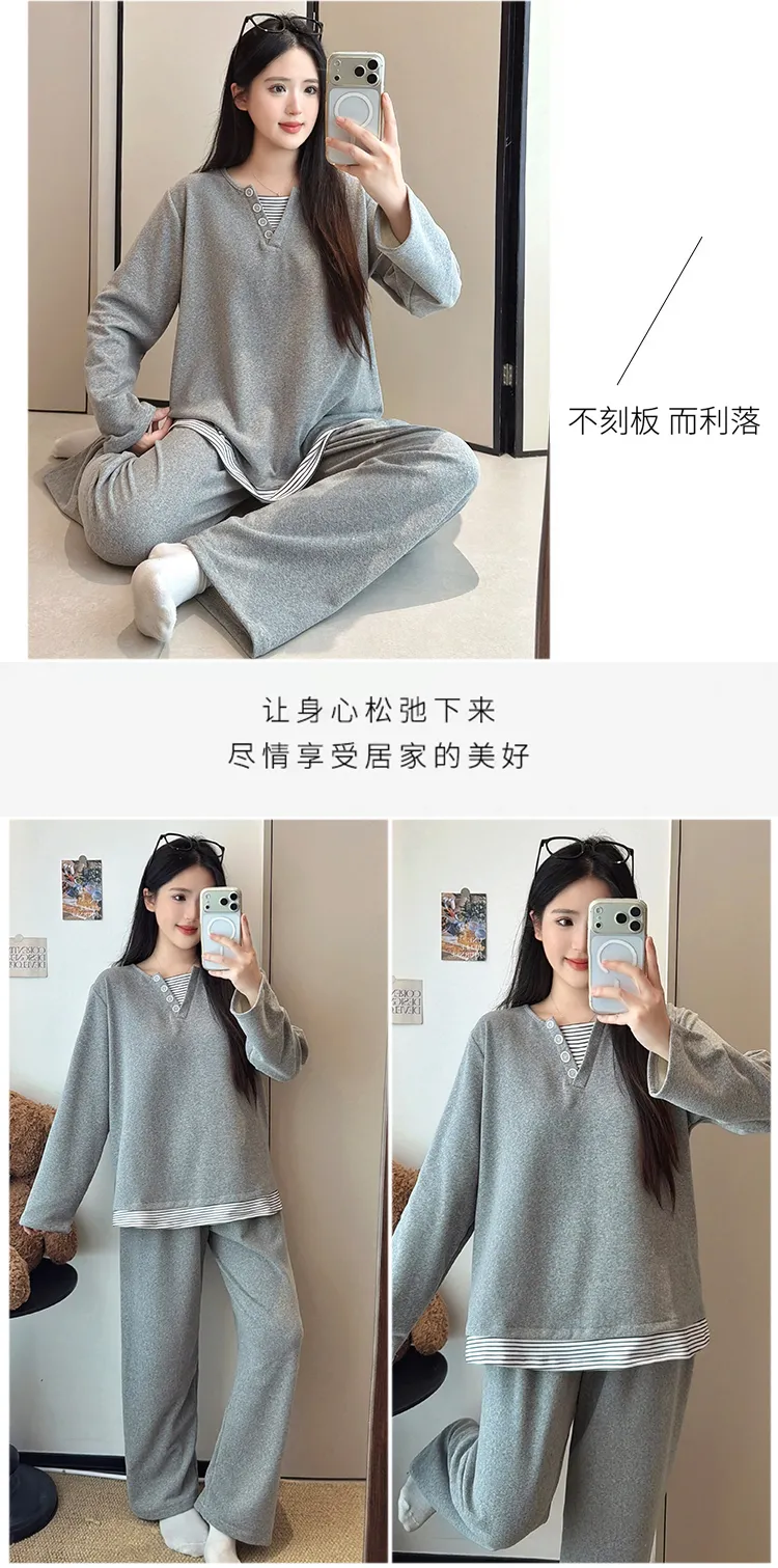 Pyjama femme en cachemire 240 g, style princesse douce et sucrée, manches longues et pantalon long, ample, grande taille 220 jin, pyjama pour femmes rondes · Grossiste · OEM · Mondial - Detail 16
