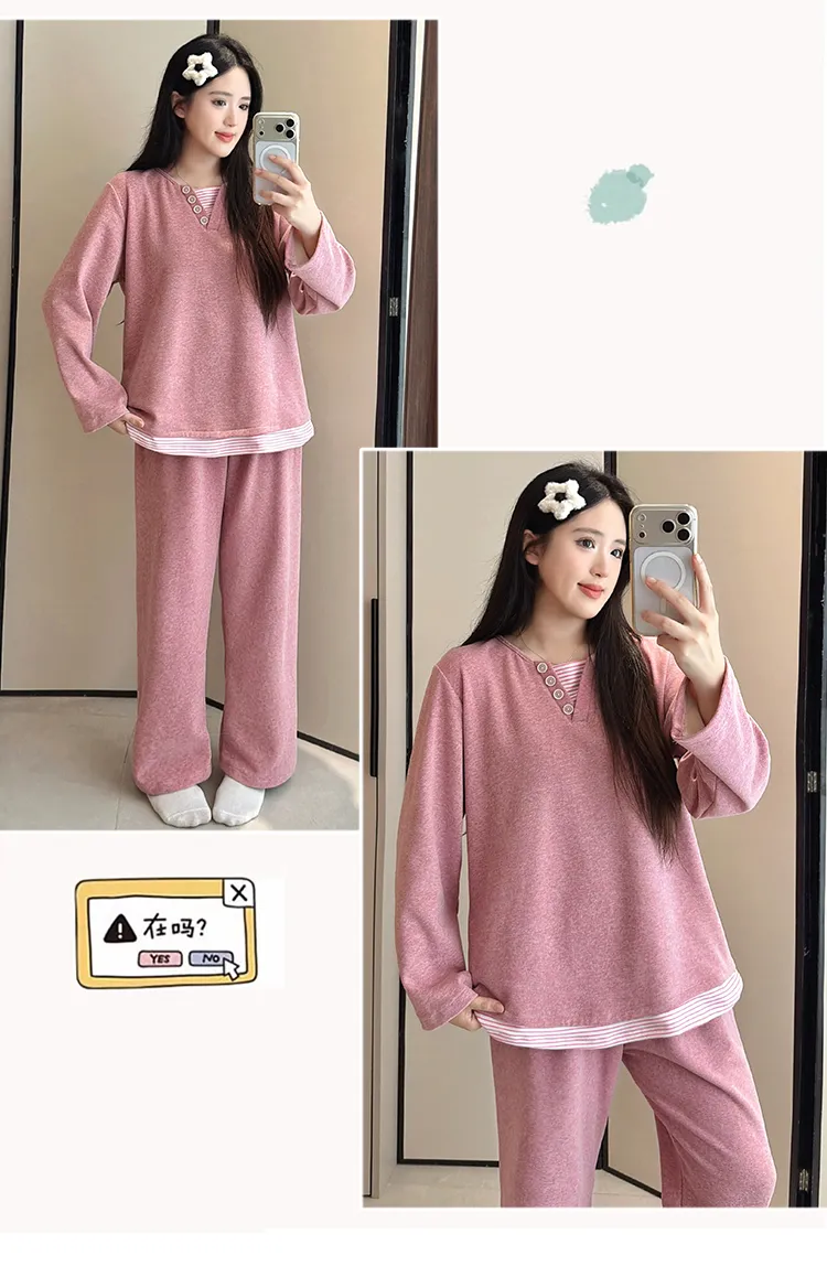 Pyjama femme en cachemire 240 g, style princesse douce et sucrée, manches longues et pantalon long, ample, grande taille 220 jin, pyjama pour femmes rondes · Grossiste · OEM · Mondial - Detail 11
