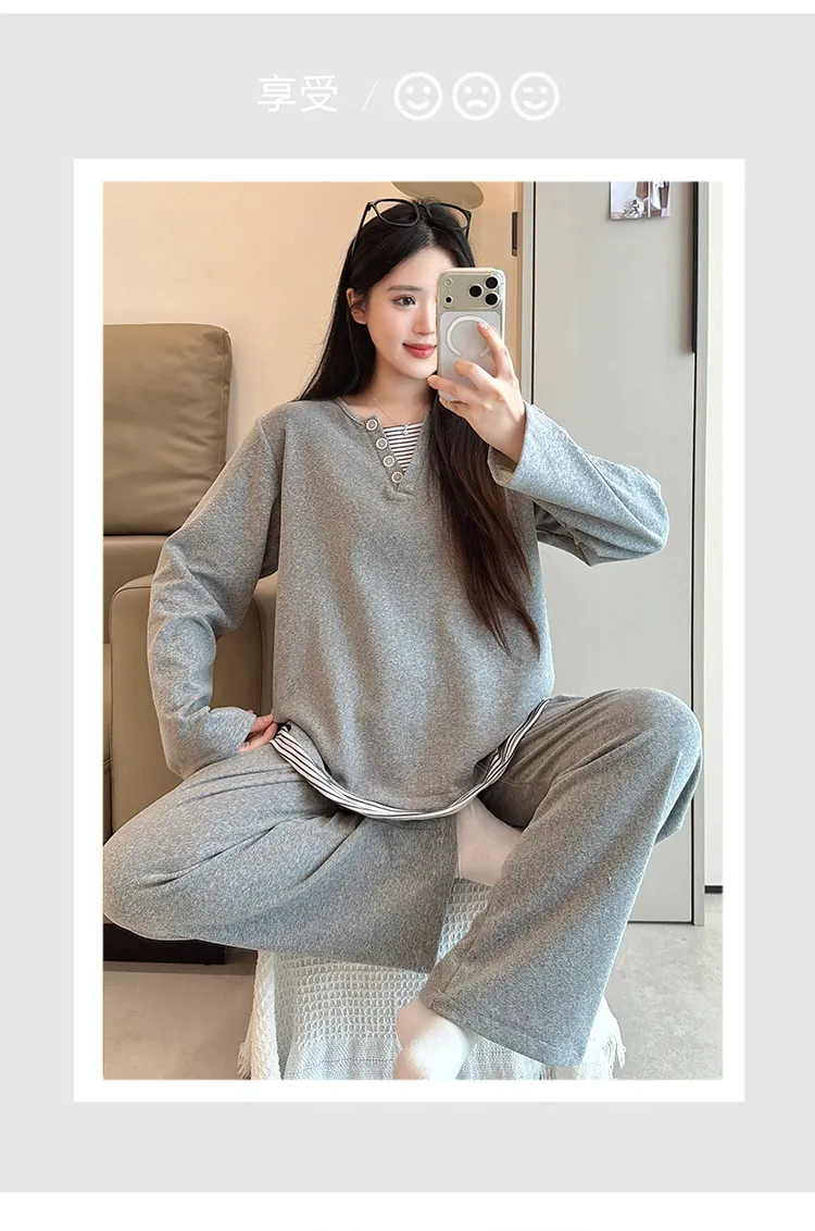 Pyjama femme en cachemire 240 g, style princesse douce et sucrée, manches longues et pantalon long, ample, grande taille 220 jin, pyjama pour femmes rondes · Grossiste · OEM · Mondial - Detail 15