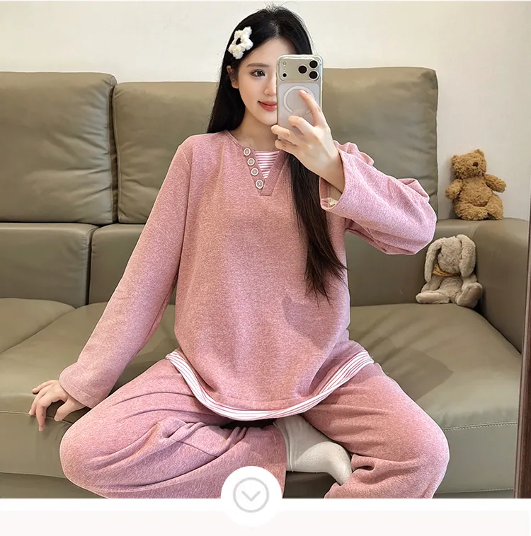 Pyjama femme en cachemire 240 g, style princesse douce et sucrée, manches longues et pantalon long, ample, grande taille 220 jin, pyjama pour femmes rondes · Grossiste · OEM · Mondial - Detail 10