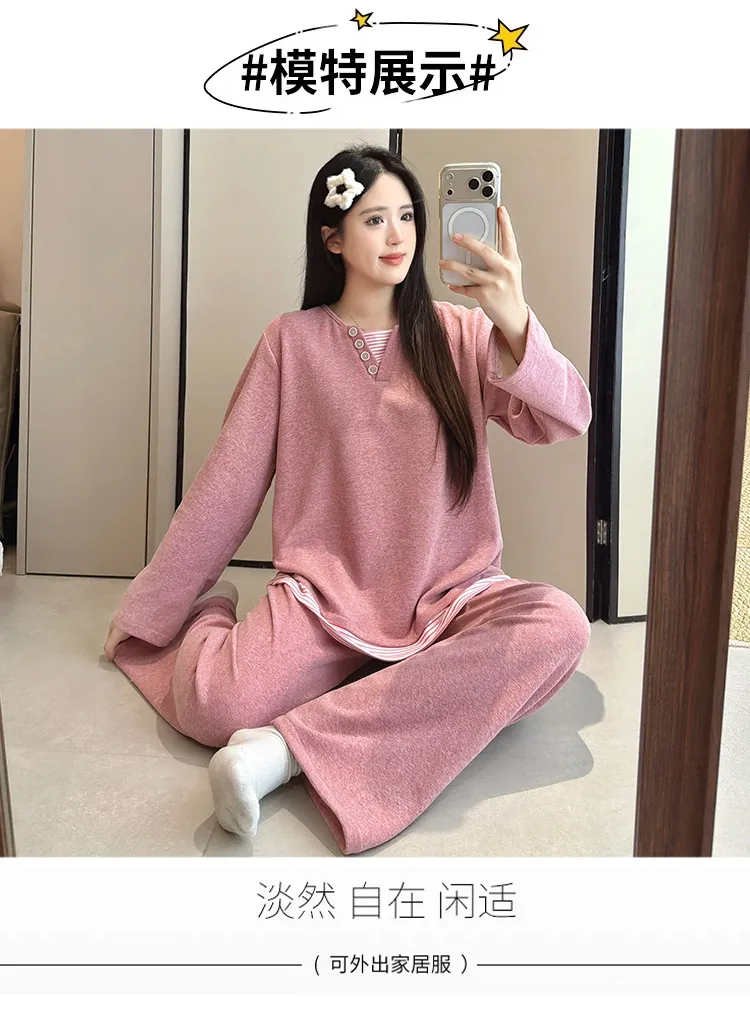 Pyjama femme en cachemire 240 g, style princesse douce et sucrée, manches longues et pantalon long, ample, grande taille 220 jin, pyjama pour femmes rondes · Grossiste · OEM · Mondial - Detail 9