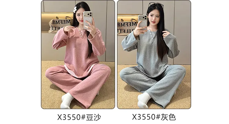 Pyjama femme en cachemire 240 g, style princesse douce et sucrée, manches longues et pantalon long, ample, grande taille 220 jin, pyjama pour femmes rondes · Grossiste · OEM · Mondial - Detail 8
