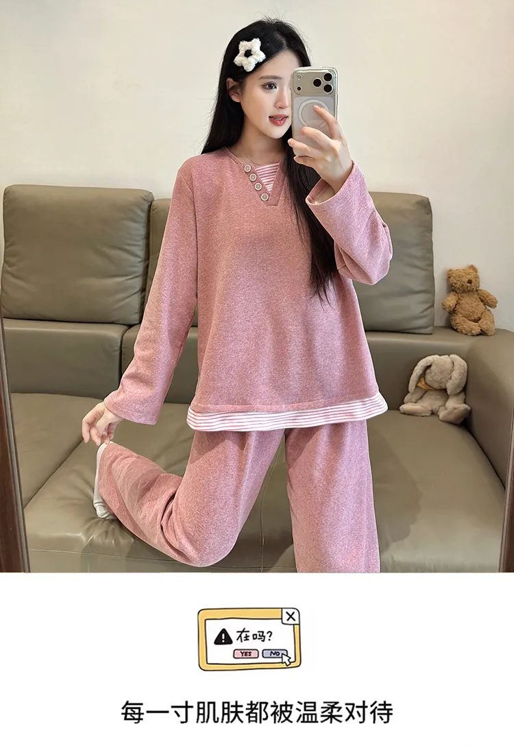 Pyjama femme en cachemire 240 g, style princesse douce et sucrée, manches longues et pantalon long, ample, grande taille 220 jin, pyjama pour femmes rondes · Grossiste · OEM · Mondial - Detail 13