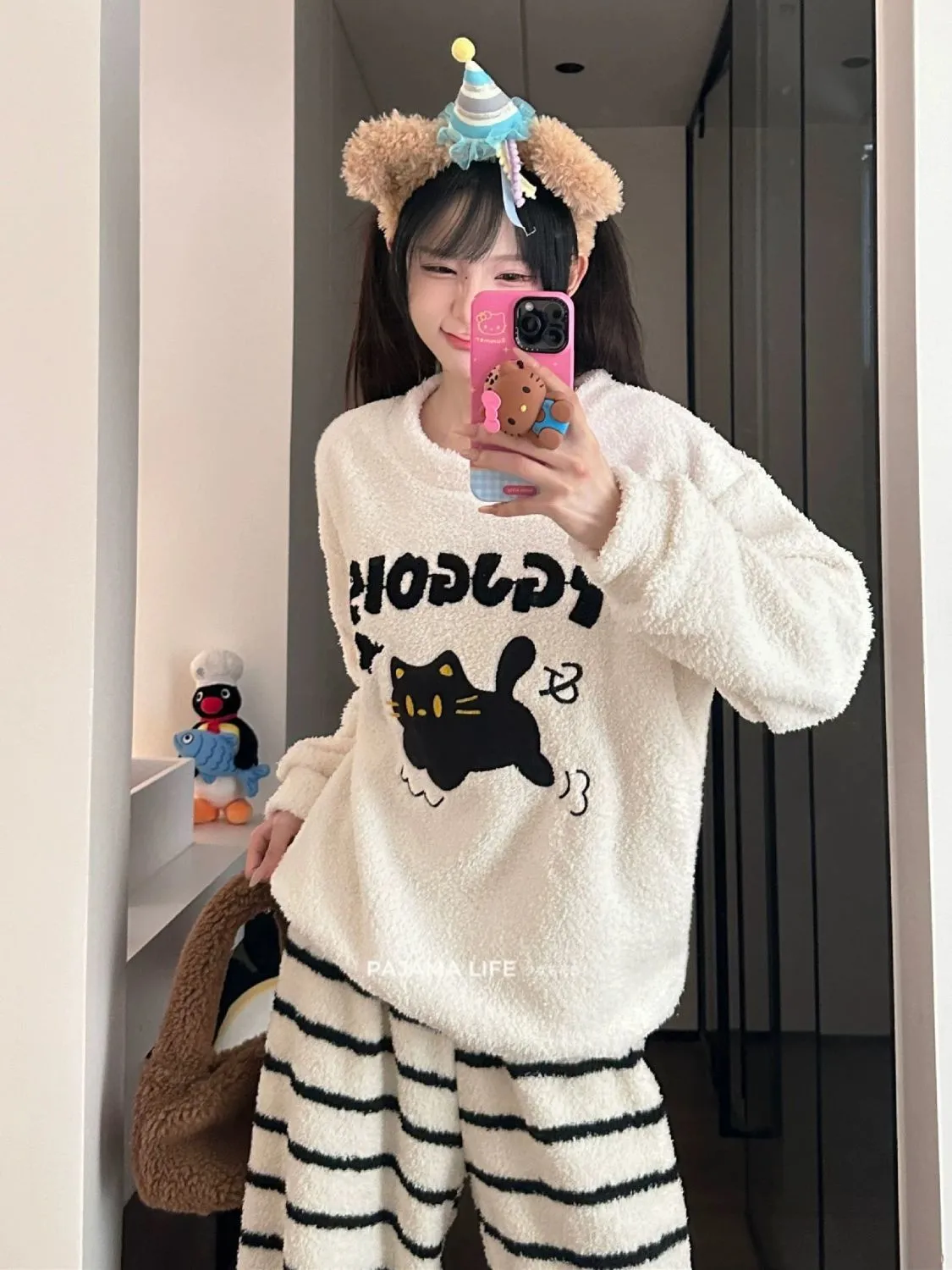 Half Fleece Pajama Women 2025 Autumn Winter Loose Fleece-Lined Warm Sweet Cute Loungewear 2-Piece Set · Wholesale · OEM · Worldwide Shipping - View 3