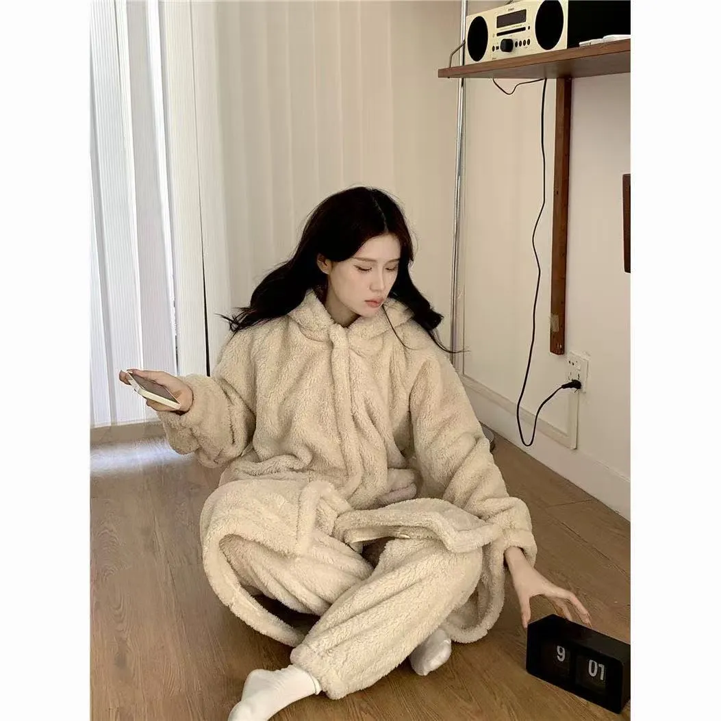 Live Hot Solid Color Winter Cartoon Robe Warm Cute Winter Coral Fleece Thickened Homewear · Wholesale · OEM · Worldwide Shipping - Detail 4