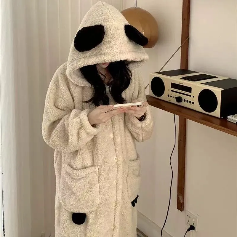 Live Hot Solid Color Winter Cartoon Robe Warm Cute Winter Coral Fleece Thickened Homewear · Wholesale · OEM · Worldwide Shipping - View 2