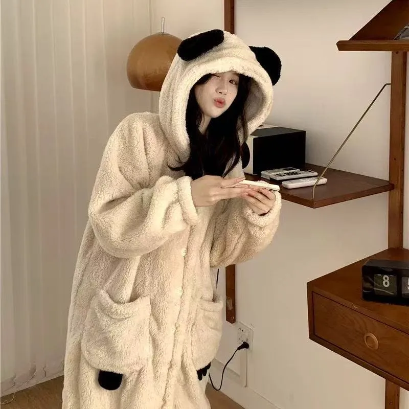 Live Hot Solid Color Winter Cartoon Robe Warm Cute Winter Coral Fleece Thickened Homewear · Wholesale · OEM · Worldwide Shipping - Detail 1