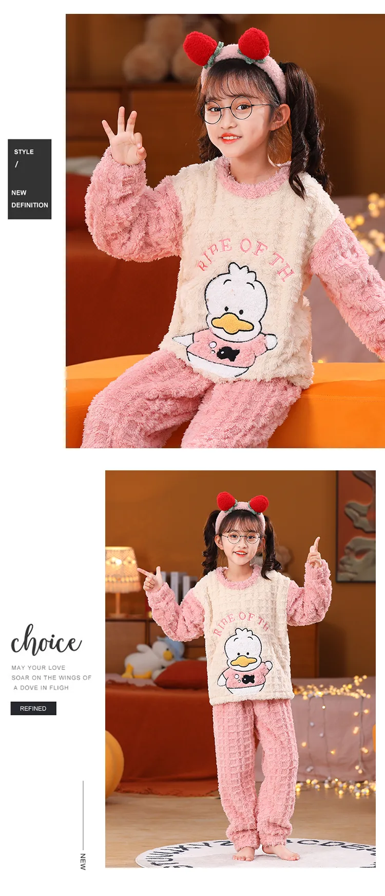 Long Plush Children's Winter Pajama Set, Girls' Cute Cartoon Long Sleeve Long Pants, Loungewear Wearable Outdoors for Big Kids · Wholesale · OEM · Worldwide Shipping - Detail 13