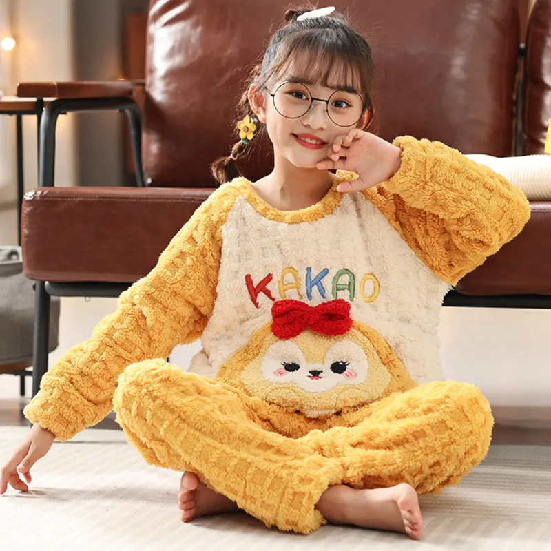 Long Plush Children's Winter Pajama Set, Girls' Cute Cartoon Long Sleeve Long Pants, Loungewear Wearable Outdoors for Big Kids · Wholesale · OEM · Worldwide Shipping - View 4
