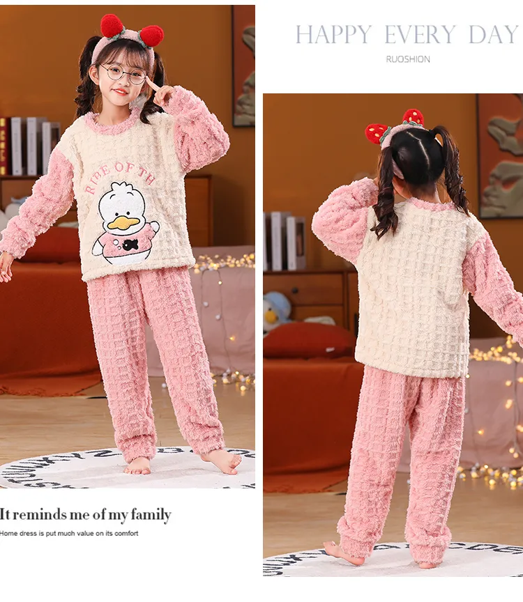 Long Plush Children's Winter Pajama Set, Girls' Cute Cartoon Long Sleeve Long Pants, Loungewear Wearable Outdoors for Big Kids · Wholesale · OEM · Worldwide Shipping - Detail 15