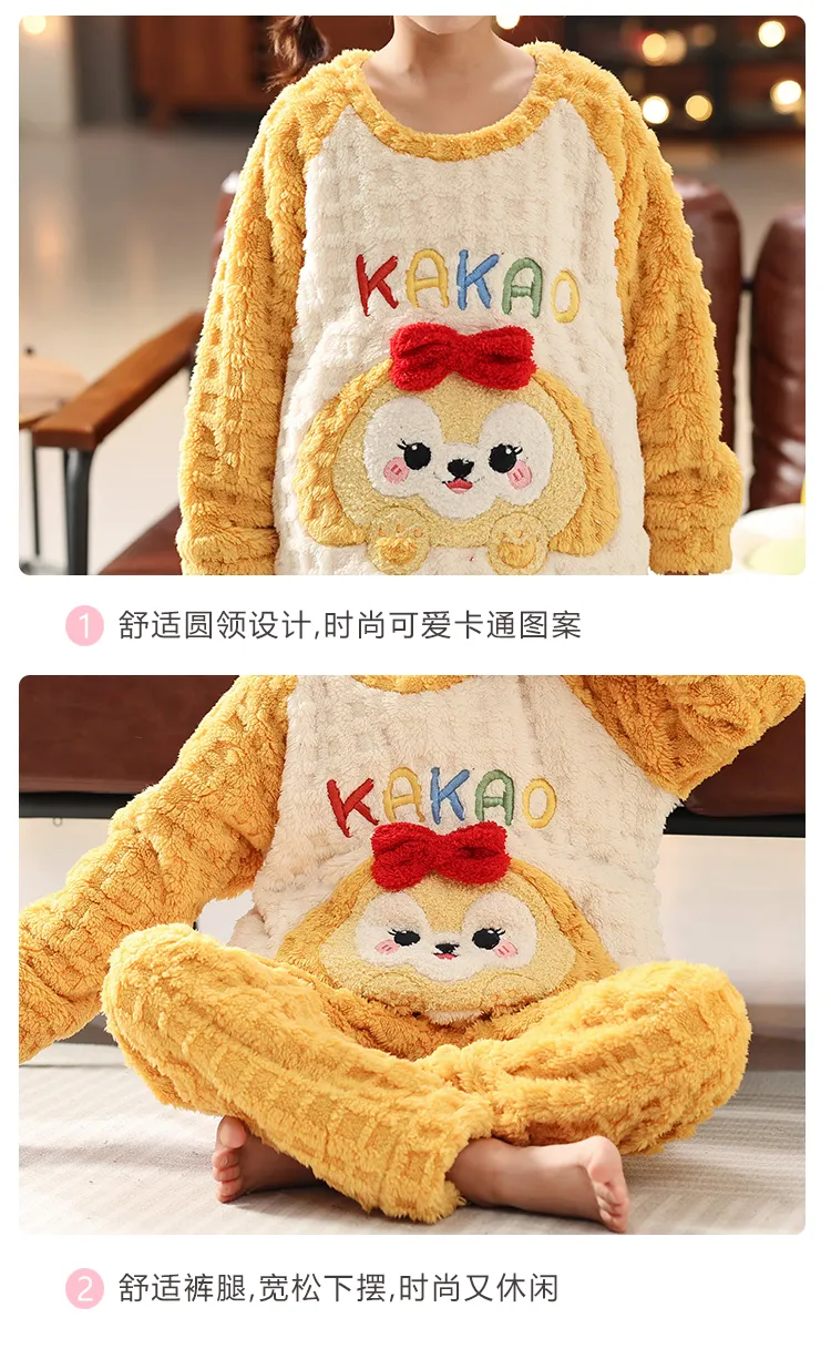 Long Plush Children's Winter Pajama Set, Girls' Cute Cartoon Long Sleeve Long Pants, Loungewear Wearable Outdoors for Big Kids · Wholesale · OEM · Worldwide Shipping - Detail 4