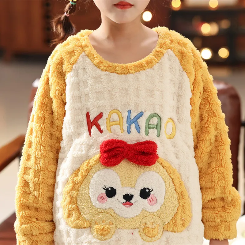 Long Plush Children's Winter Pajama Set, Girls' Cute Cartoon Long Sleeve Long Pants, Loungewear Wearable Outdoors for Big Kids · Wholesale · OEM · Worldwide Shipping - View 3